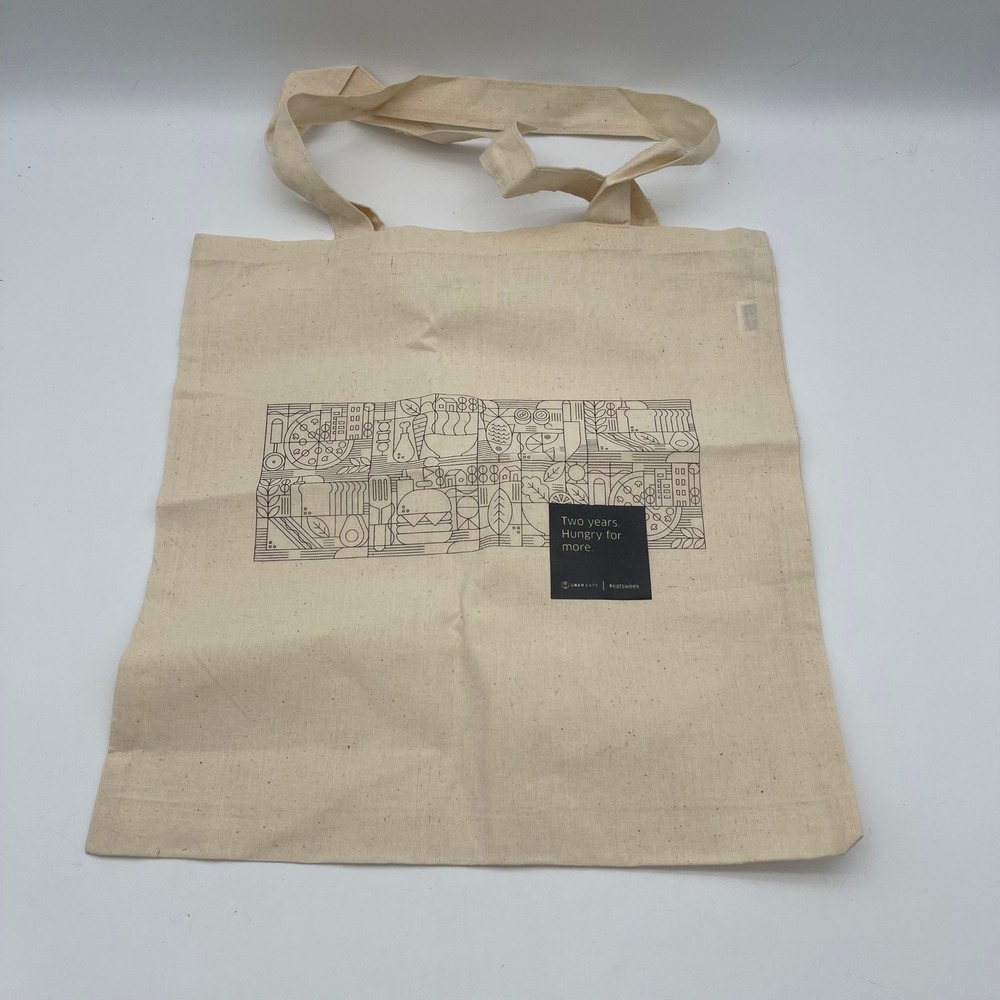 Uber Eats Canvas Tote Bag Two Years Hungry For More Cream Graphic Shopper